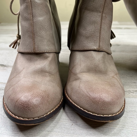 Torrid 9W Tan Tall Boots Stacked Block Heel Side Zip Wide Calf Burnished Vegan - Picture 6 of 16